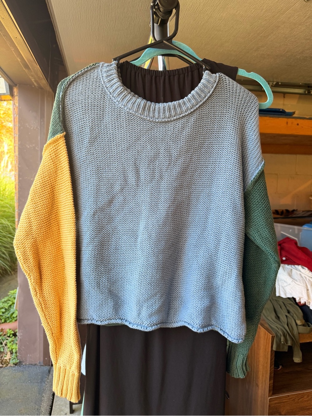 American Eagle Outfitters Colorblock Crewneck Sweater - Blue, Mustard & Green